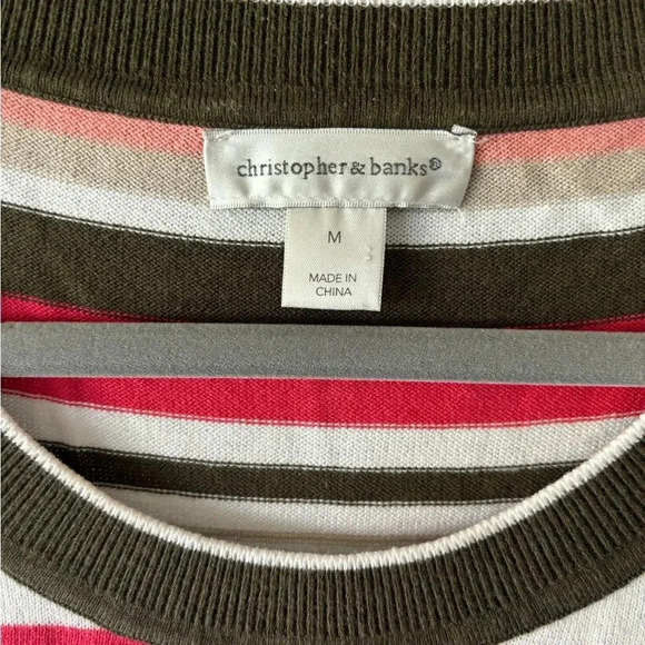 Christopher & Banks Sweater M Green Red Peach Cream 70s retro Stripe - Picture 4 of 7